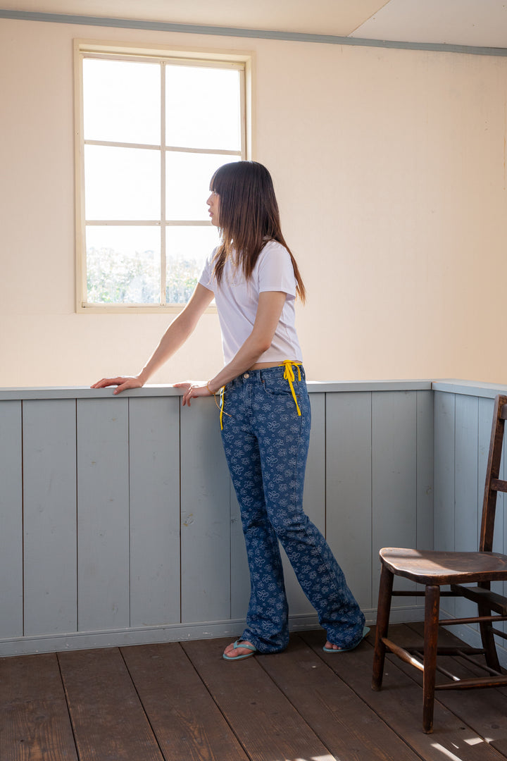 Matin Kim Flower Pattern Flare Denim — Blue