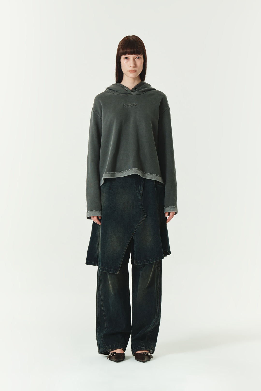 KIMMATIN Logo Point Pigment Dyed Hoodie — Charcoal
