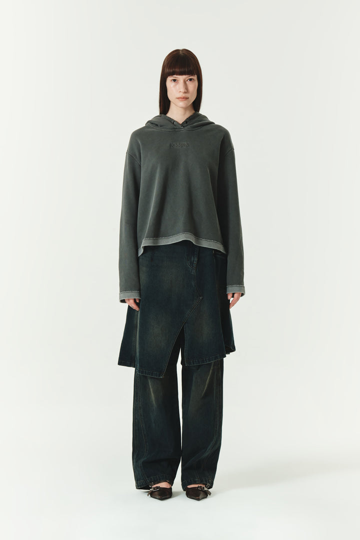 KIMMATIN Logo Point Pigment Dyed Hoodie — Charcoal
