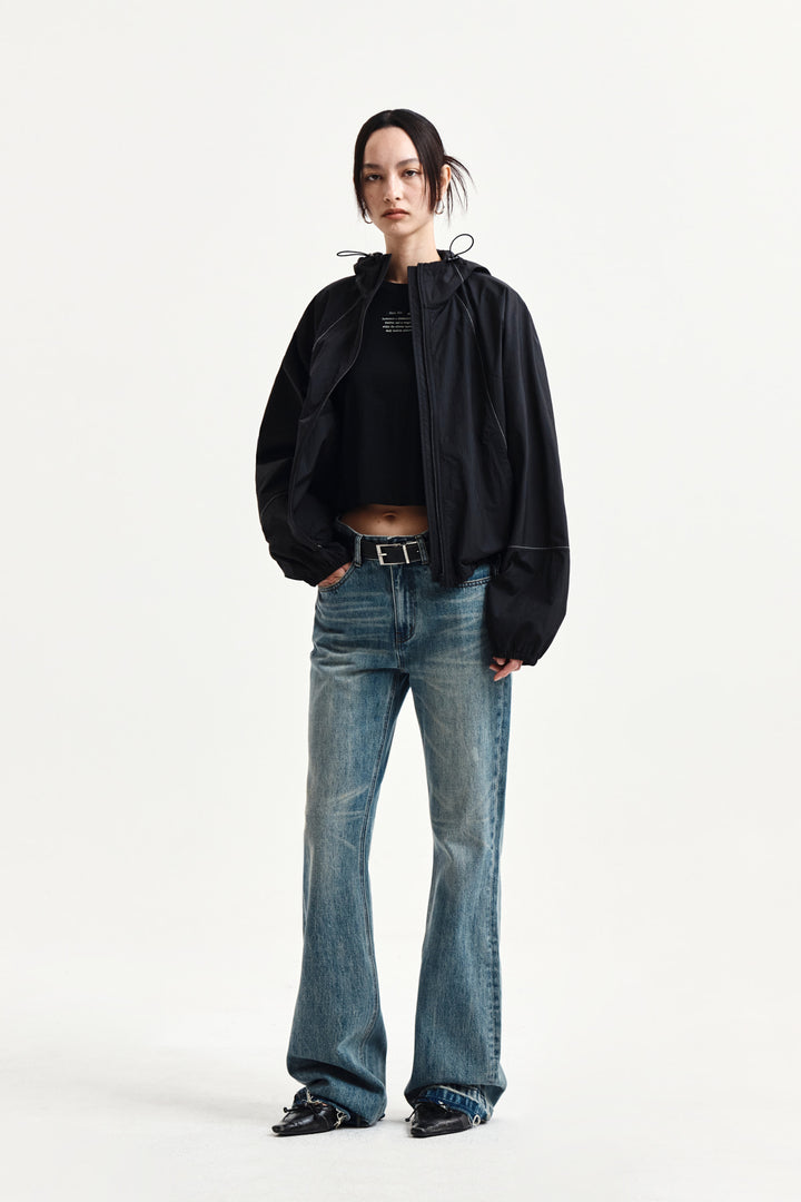 Matin Kim Cropped Back Logo Windbreaker — Black