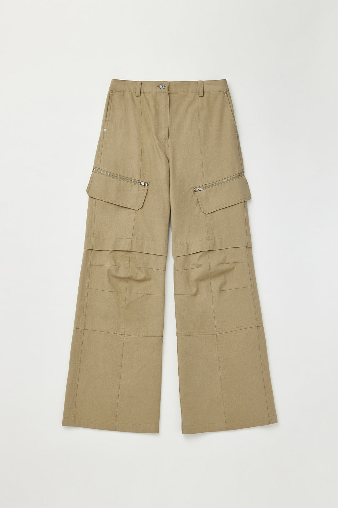 KIMMATIN Zipper Point Cotton Cargo Pants — Beige