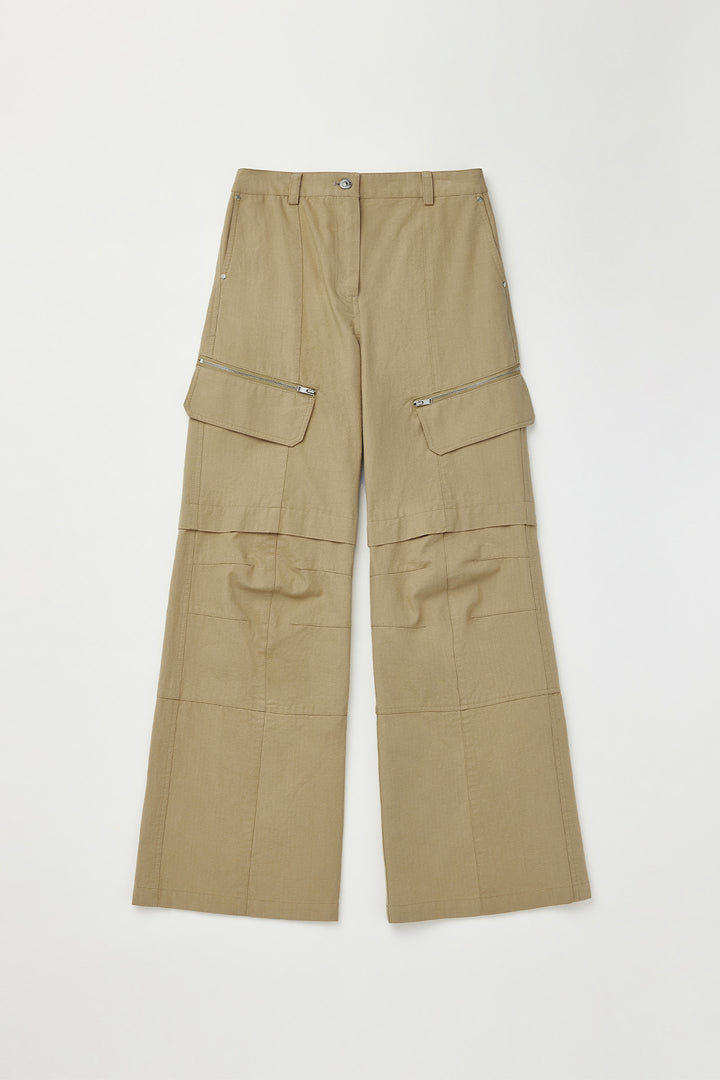 KIMMATIN Zipper Point Cotton Cargo Pants — Beige