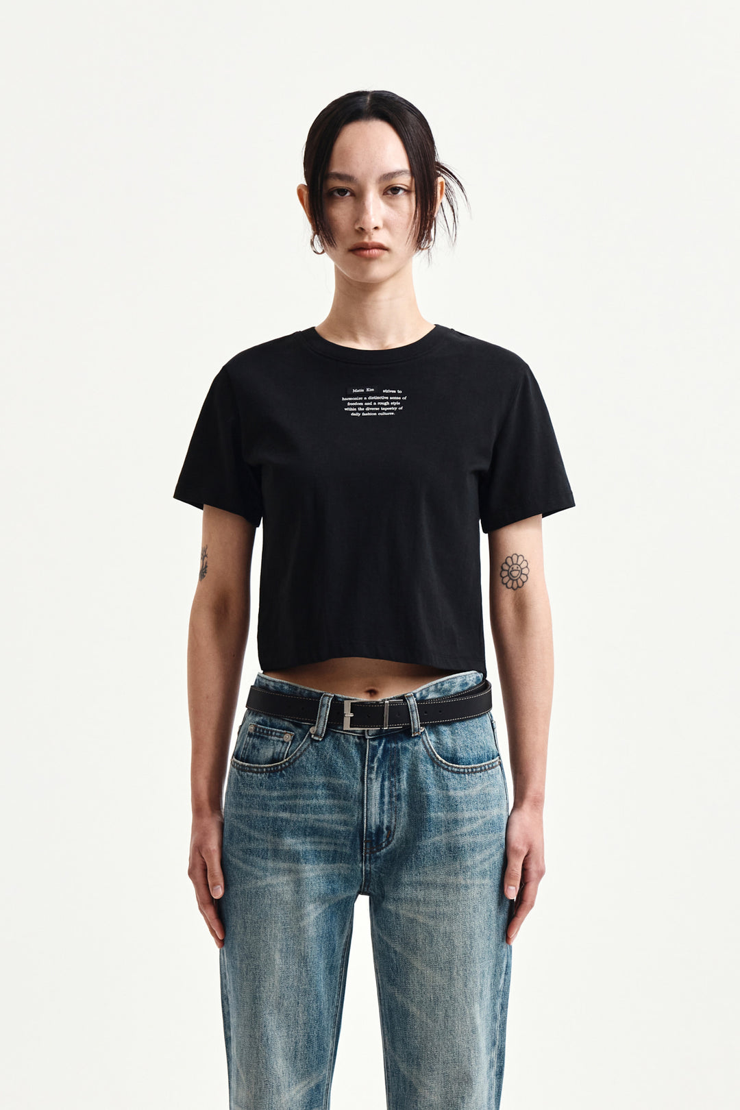 Matin Kim Label Point Lettering Crop Top — Black
