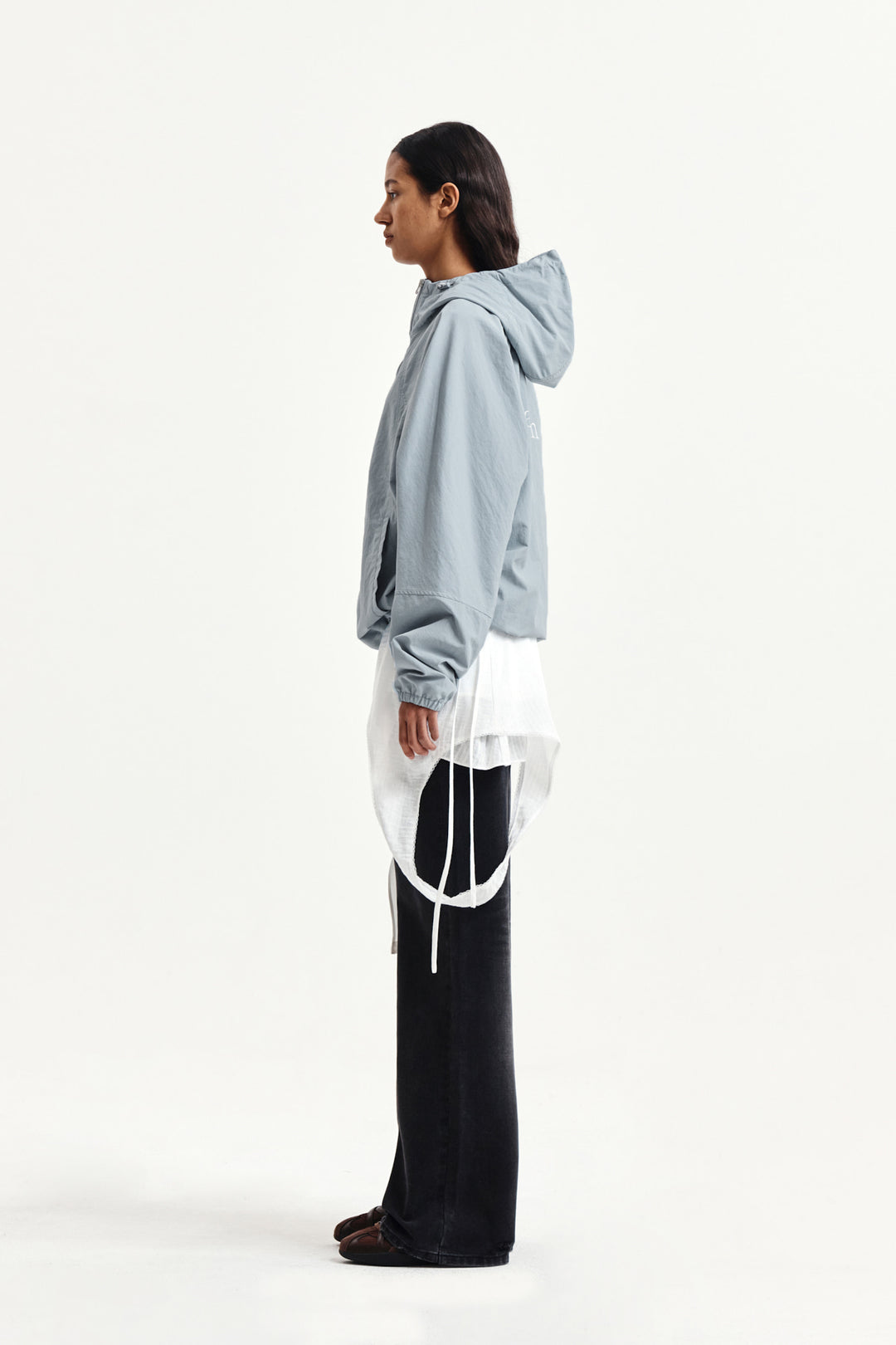 Matin Kim Back Logo Hoody Wind Breaker — Light Grey
