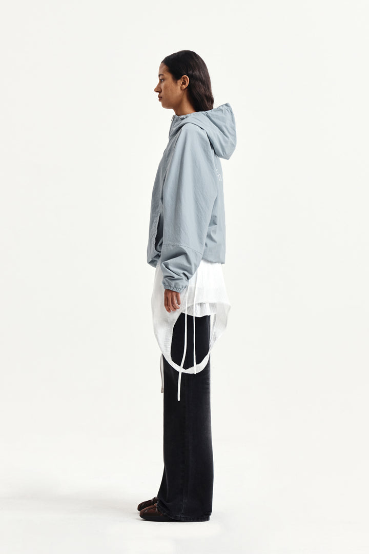 Matin Kim Back Logo Hoody Wind Breaker — Light Grey