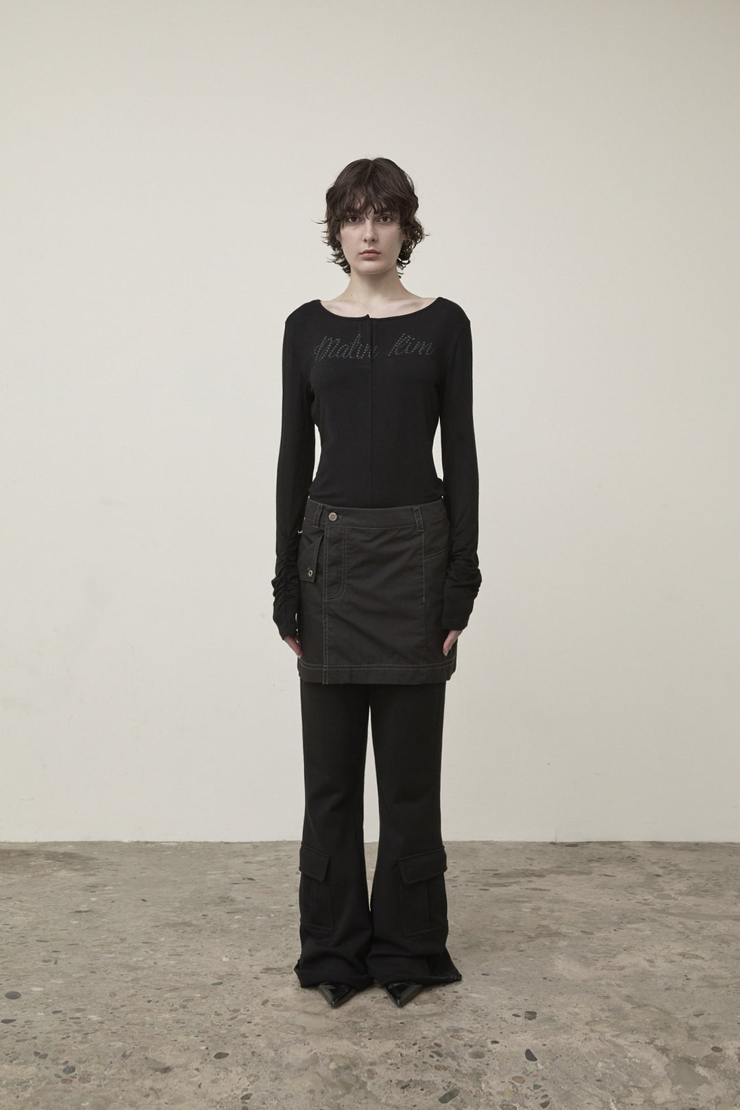 Matin Kim Henley Neck Shirring Top — Black
