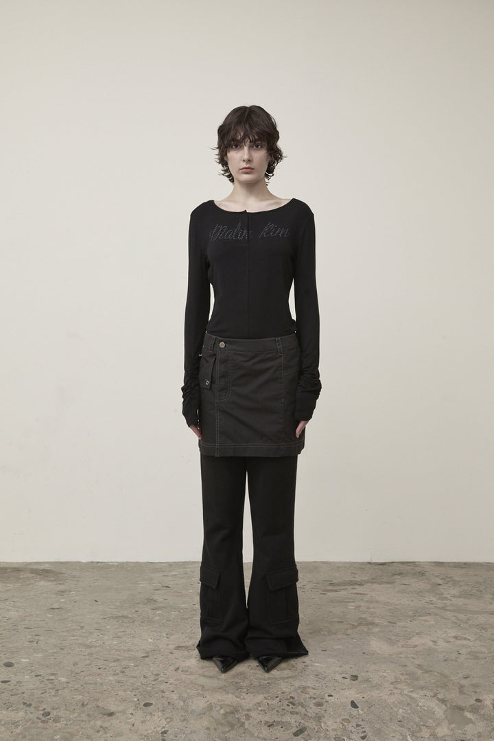 Matin Kim Henley Neck Shirring Top — Black