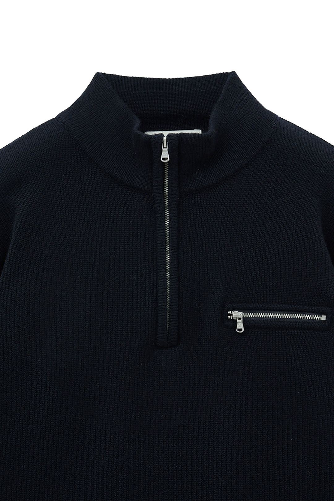 Matin Kim Back Logo Half Knit Zip Pullover — Navy blue