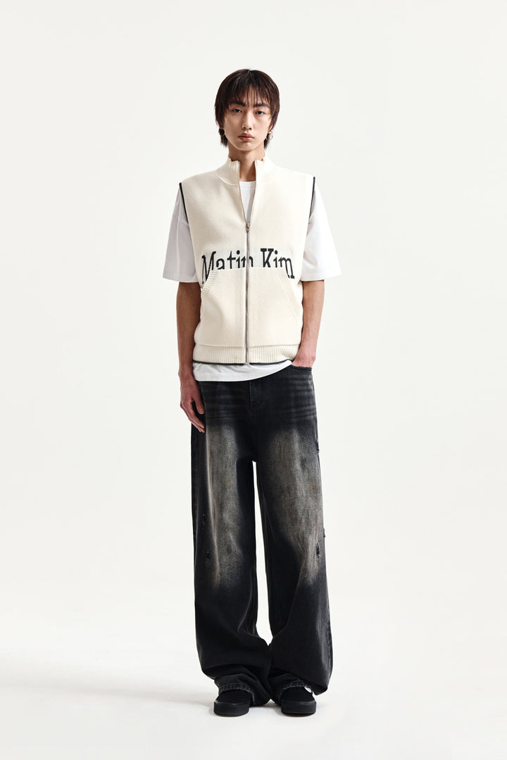 Matin Kim Spell Point Knit Zip Up Vest — Ivory