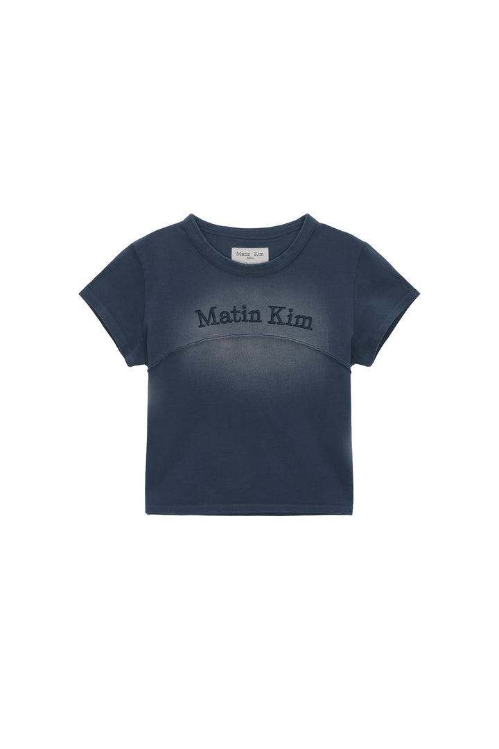 Matin Kim Pigment Cut Out Logo Crop Top — Blue