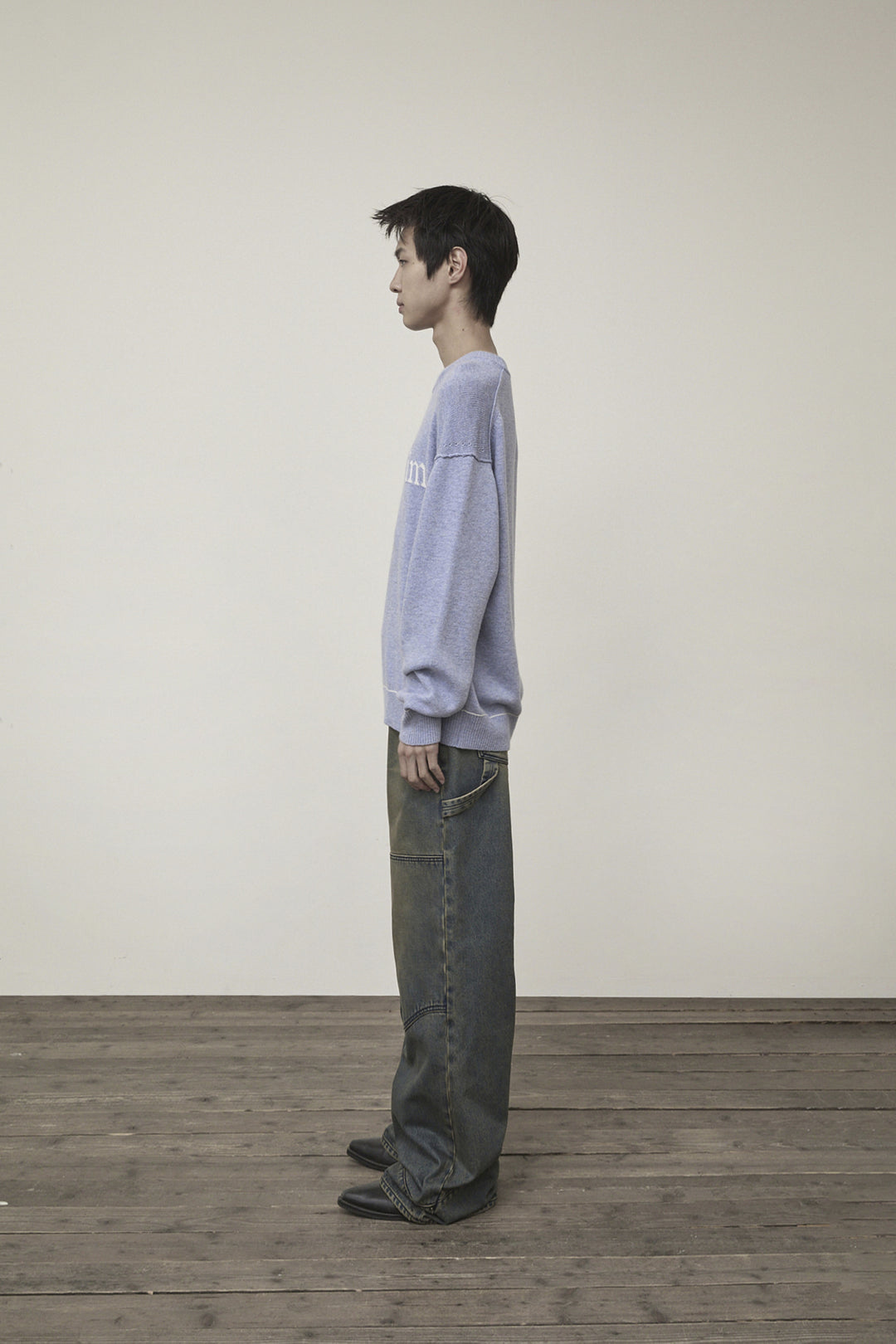 Matin Kim Color Trim Line Logo Pullover — Light Blue