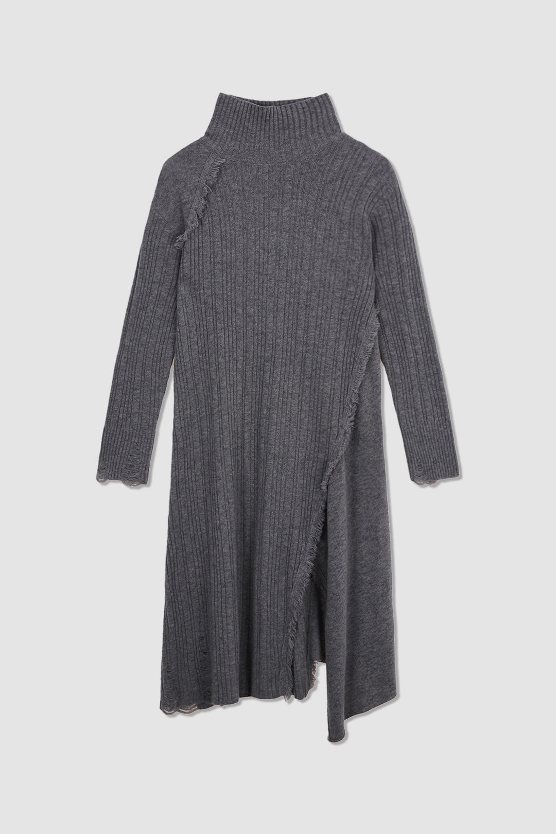 KIMMATIN Unbalance Fringe Knit Dress — Gray