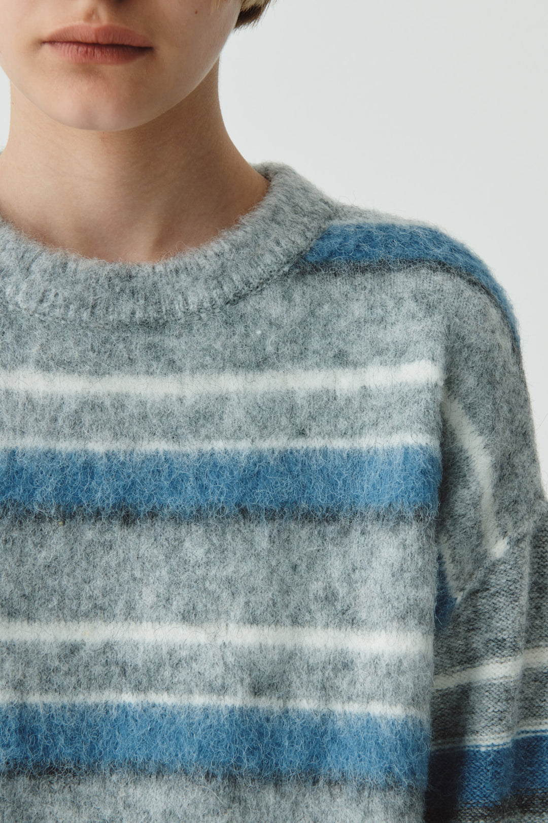 KIMMATIN Multi Stripe Mohair Knit Pullover — Gray