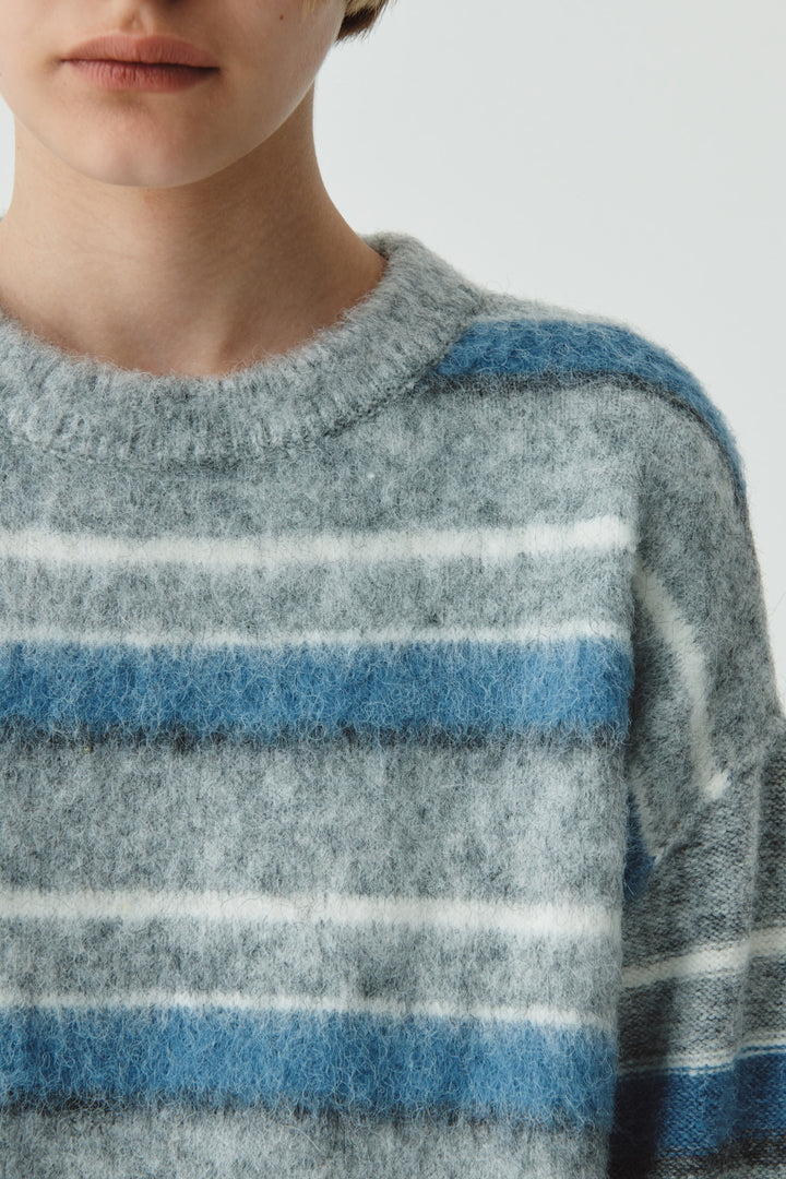 KIMMATIN Multi Stripe Mohair Knit Pullover — Gray