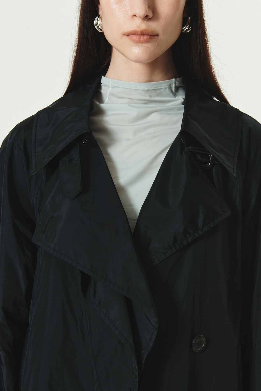 KIMMATIN Raglan Belted Nylon Trench Coat — Black