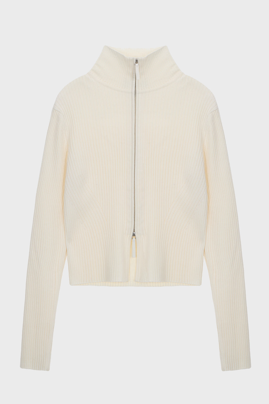 KIMMATIN High Neck Two Way Zip Cardigan — Ivory