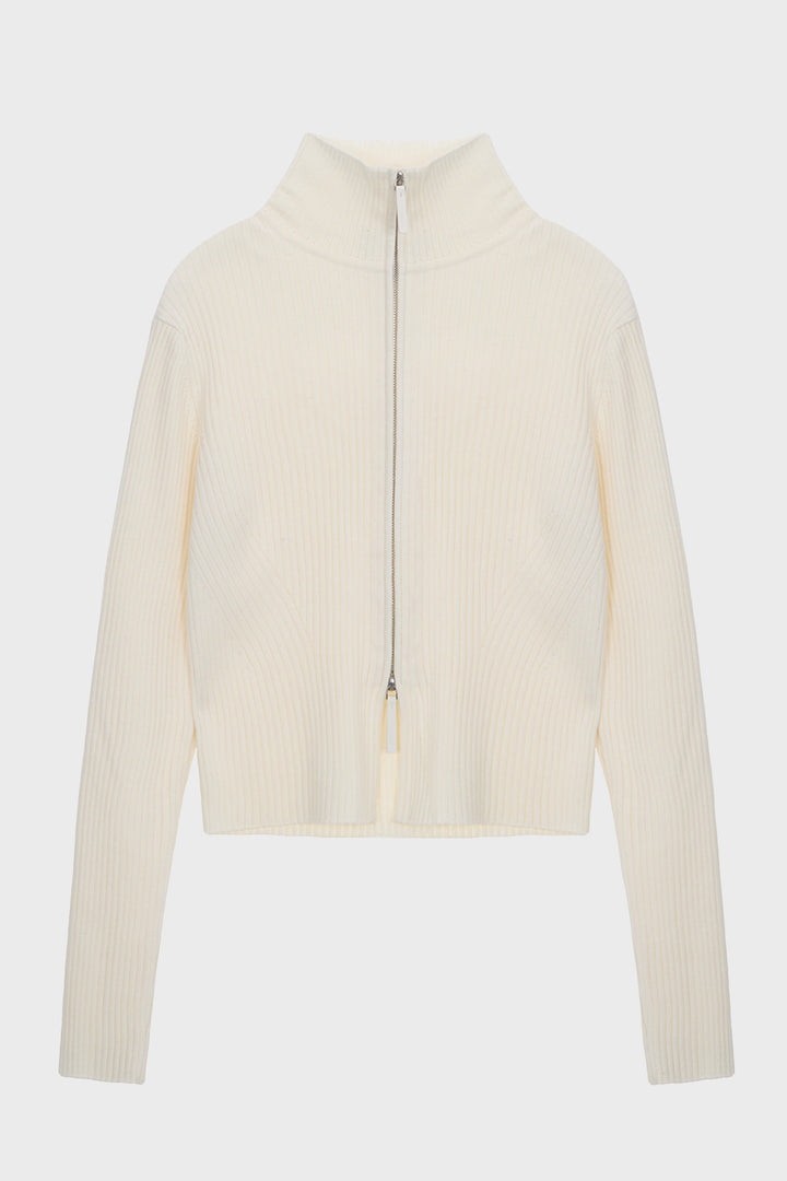KIMMATIN High Neck Two Way Zip Cardigan — Ivory