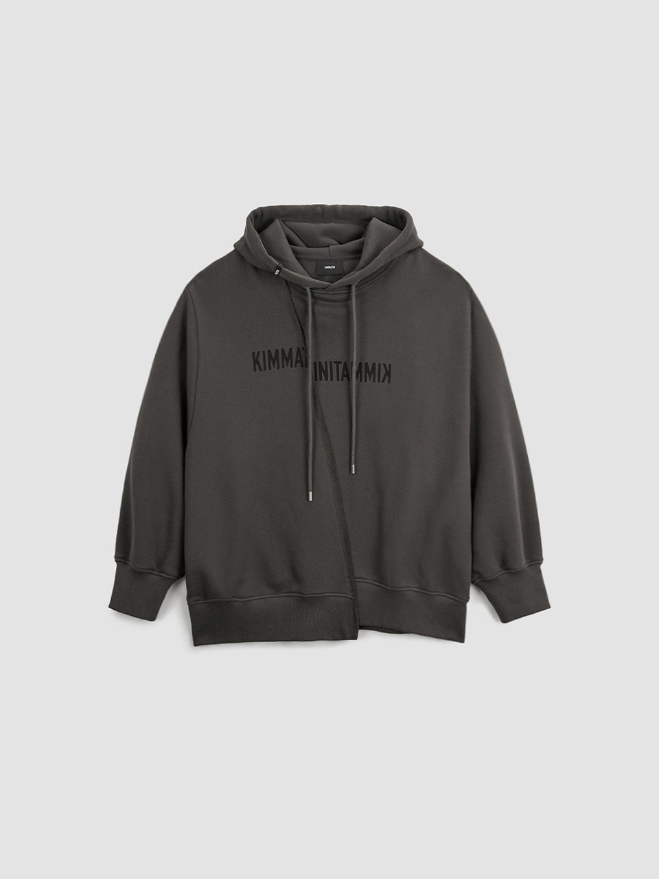 KIMMATIN Blurred Logo Raw Cut Oversize Hoody — Charcoal