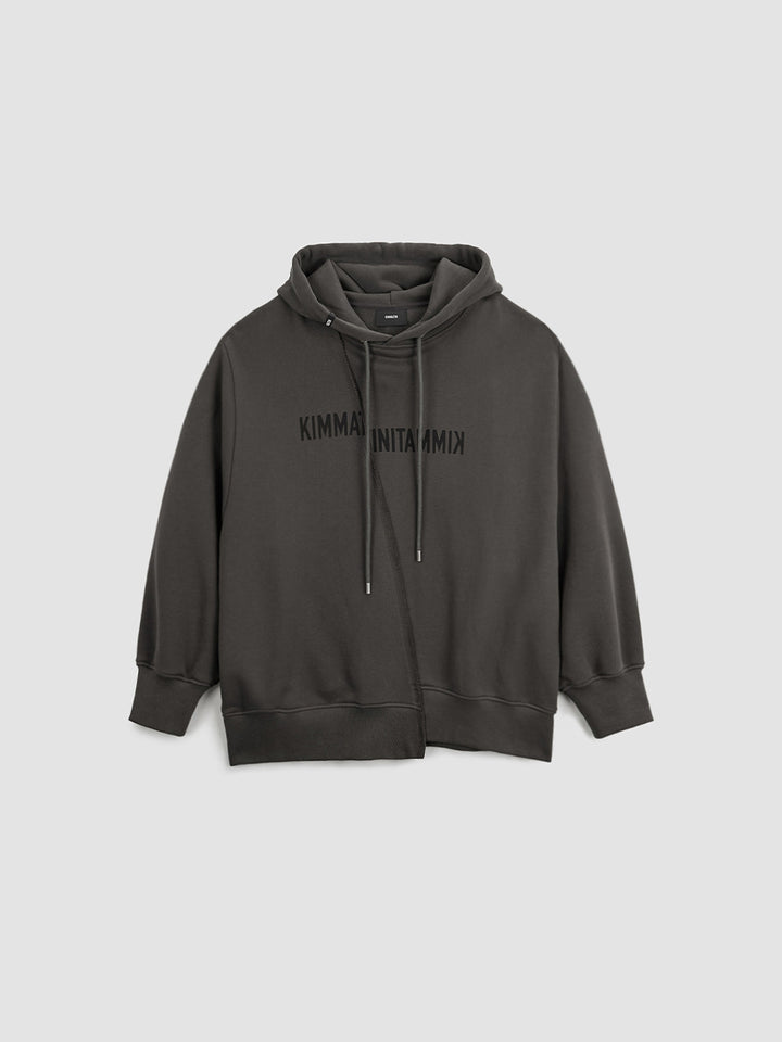 KIMMATIN Blurred Logo Raw Cut Oversize Hoody — Charcoal