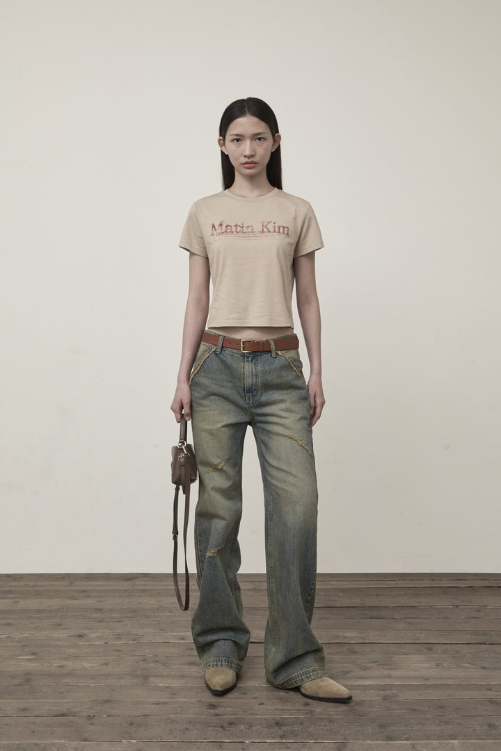 Matin Kim Stamp Logo Graphic Crop Top — Beige
