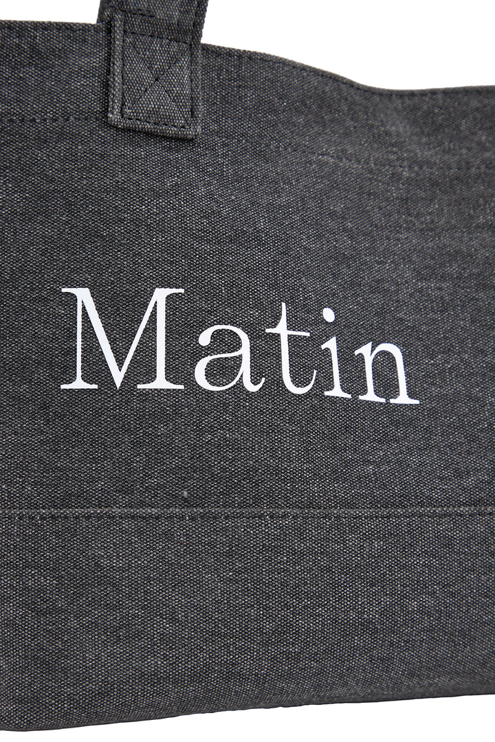 Matin Kim Logo Canvas Wide Shoulder Bag — Charcoal
