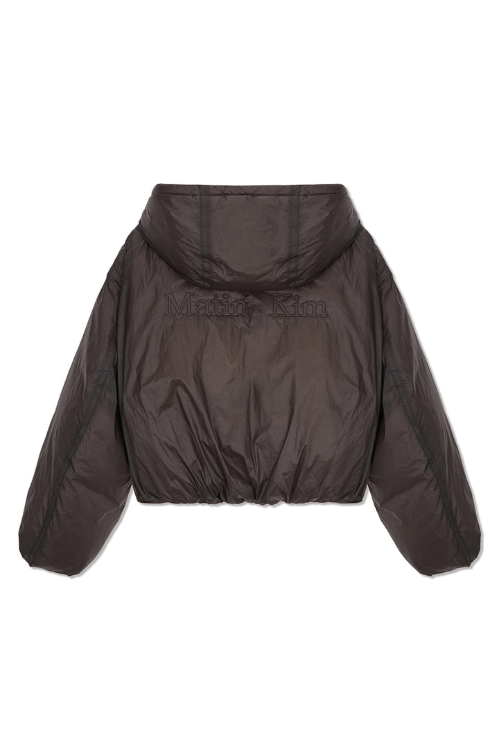 Matin Kim Back Logo Hoody Short Down Jumper — Charcoal