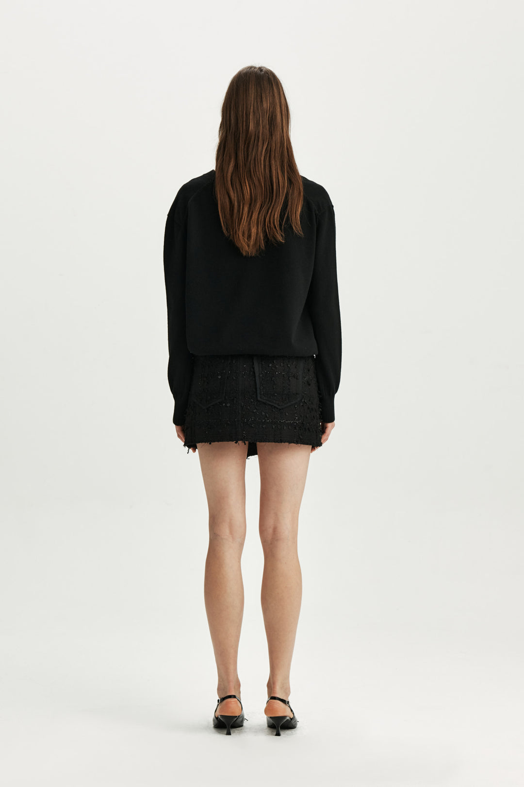 KIMMATIN Cut Point Tweed Mini Skirt — Black