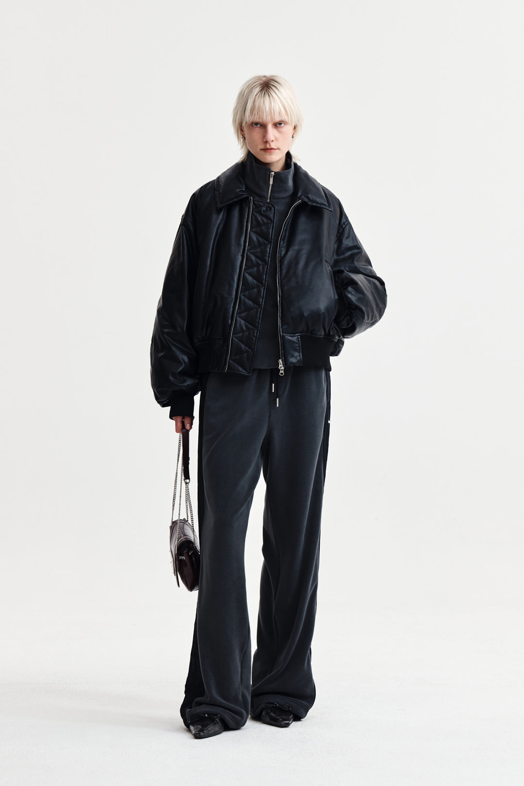 Matin Kim Faux Leather Down Jumper — Black