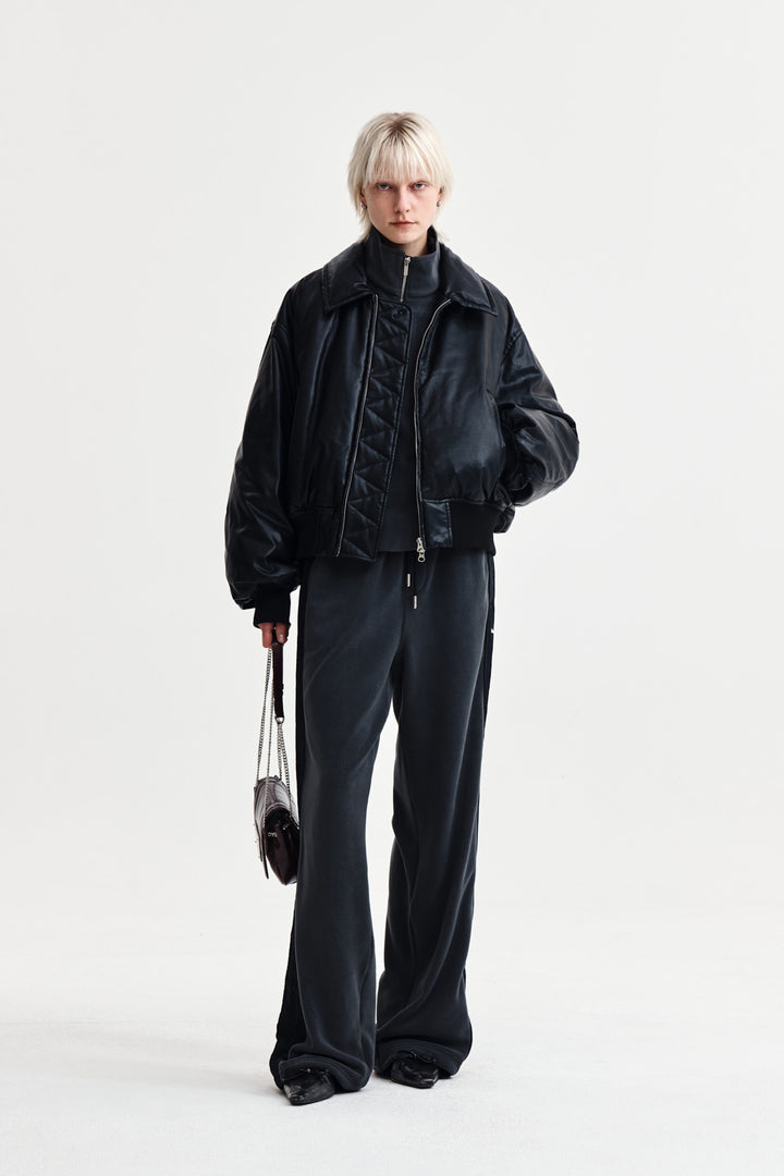 Matin Kim Faux Leather Down Jumper — Black