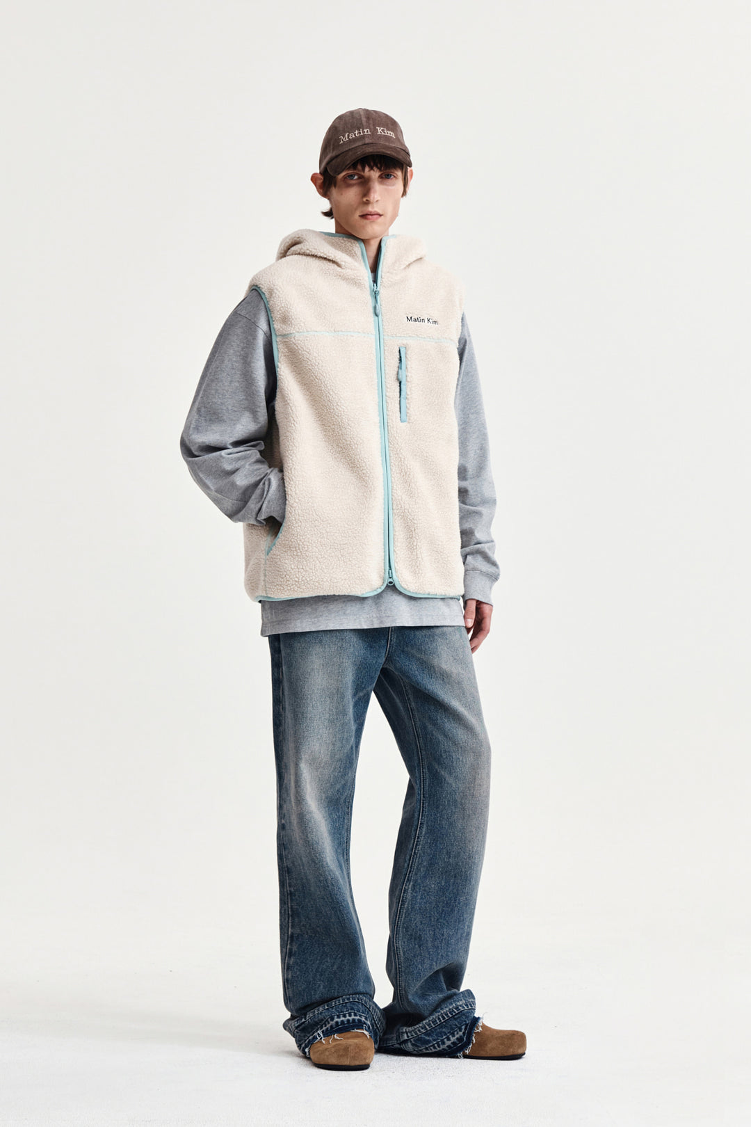 Matin Kim Fleece Hoody Vest — Ivory