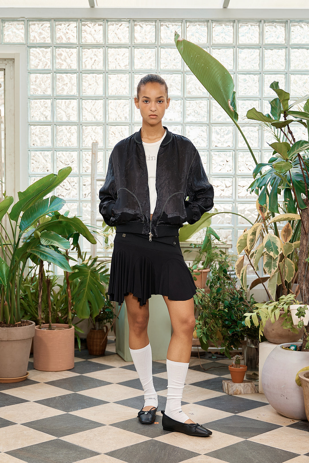 Matin Kim Back Logo Crinkle Blouson — Black