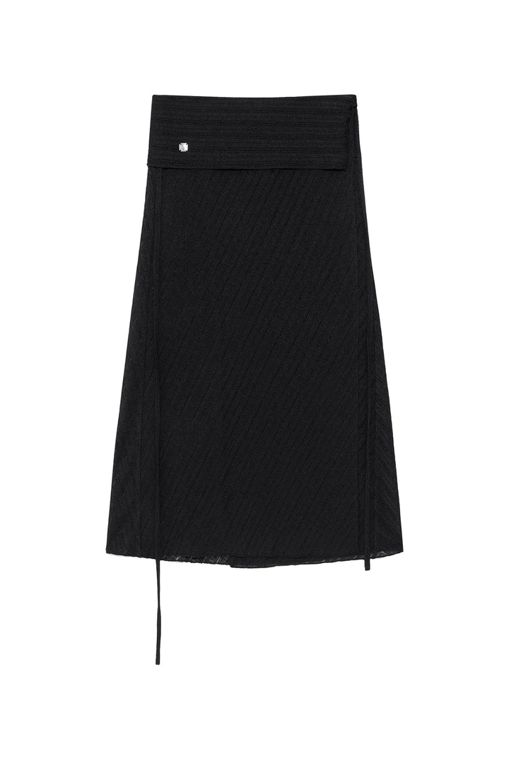 Matin Kim Foldover Layered Maxi Wrap Skirt — Black