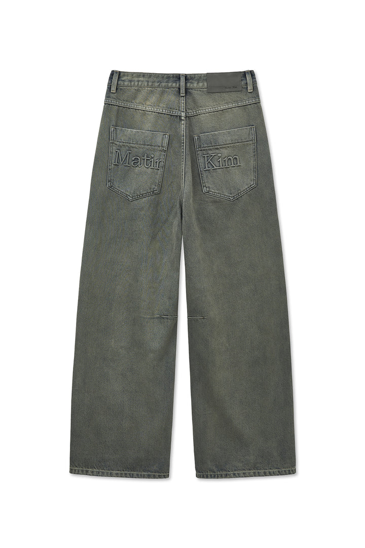 Matin Kim Back Logo Wide Denim — Smoke — Blue
