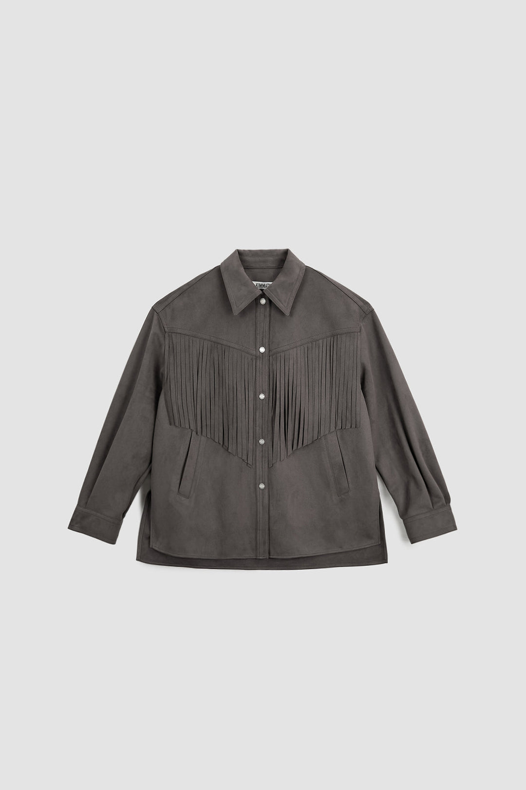 KIMMATIN Suede Fringe Jacket in Dark — Gray