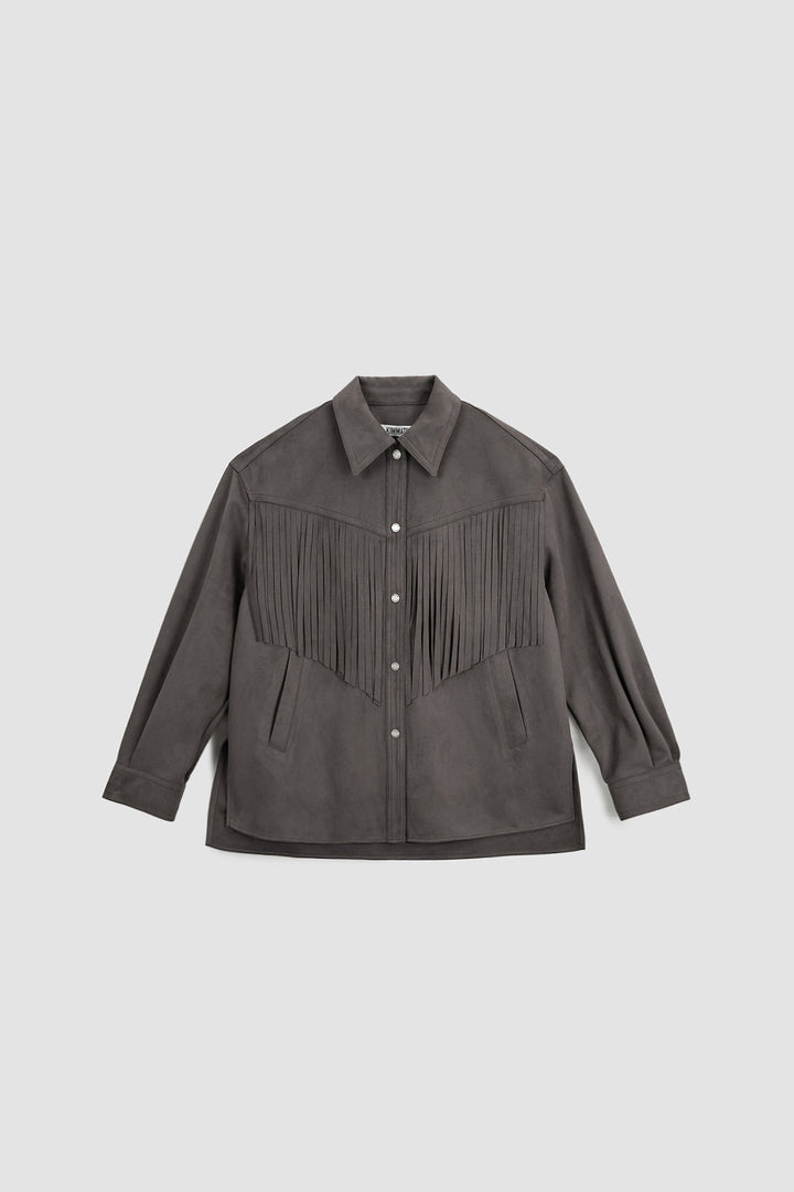 KIMMATIN Suede Fringe Jacket in Dark — Gray