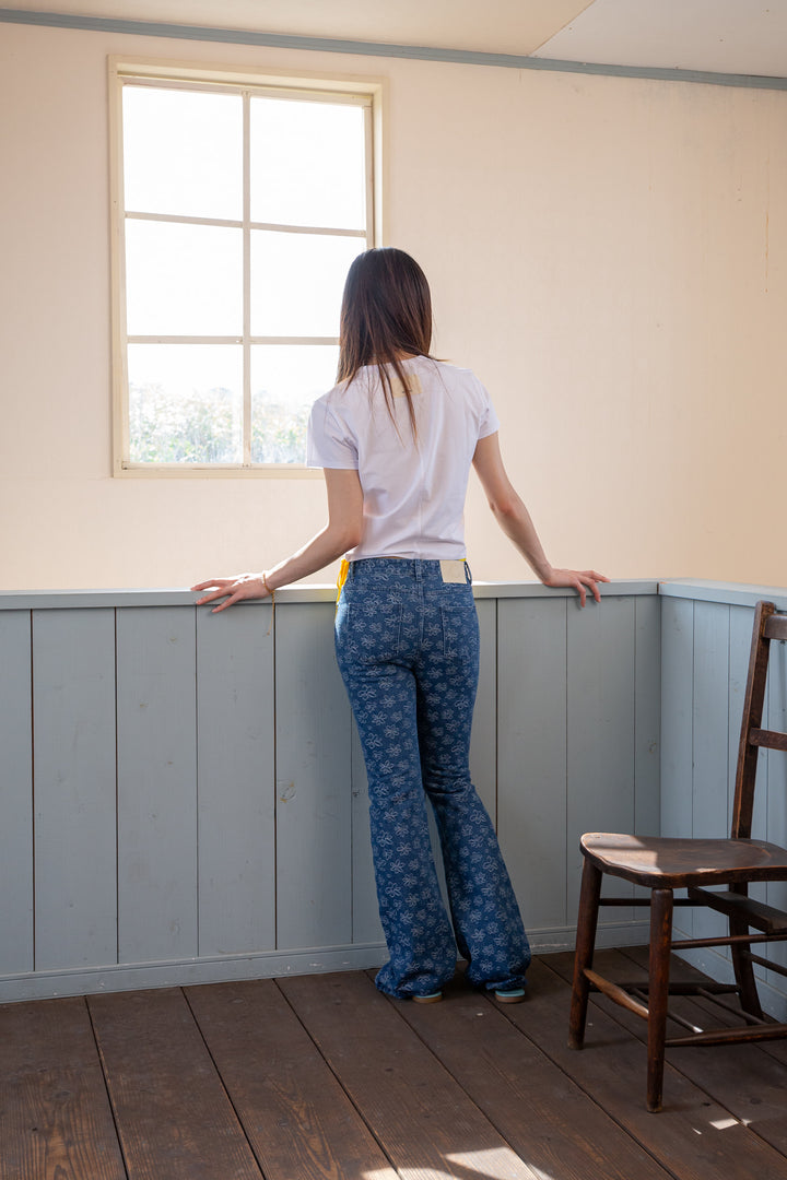 Matin Kim Flower Pattern Flare Denim — Blue