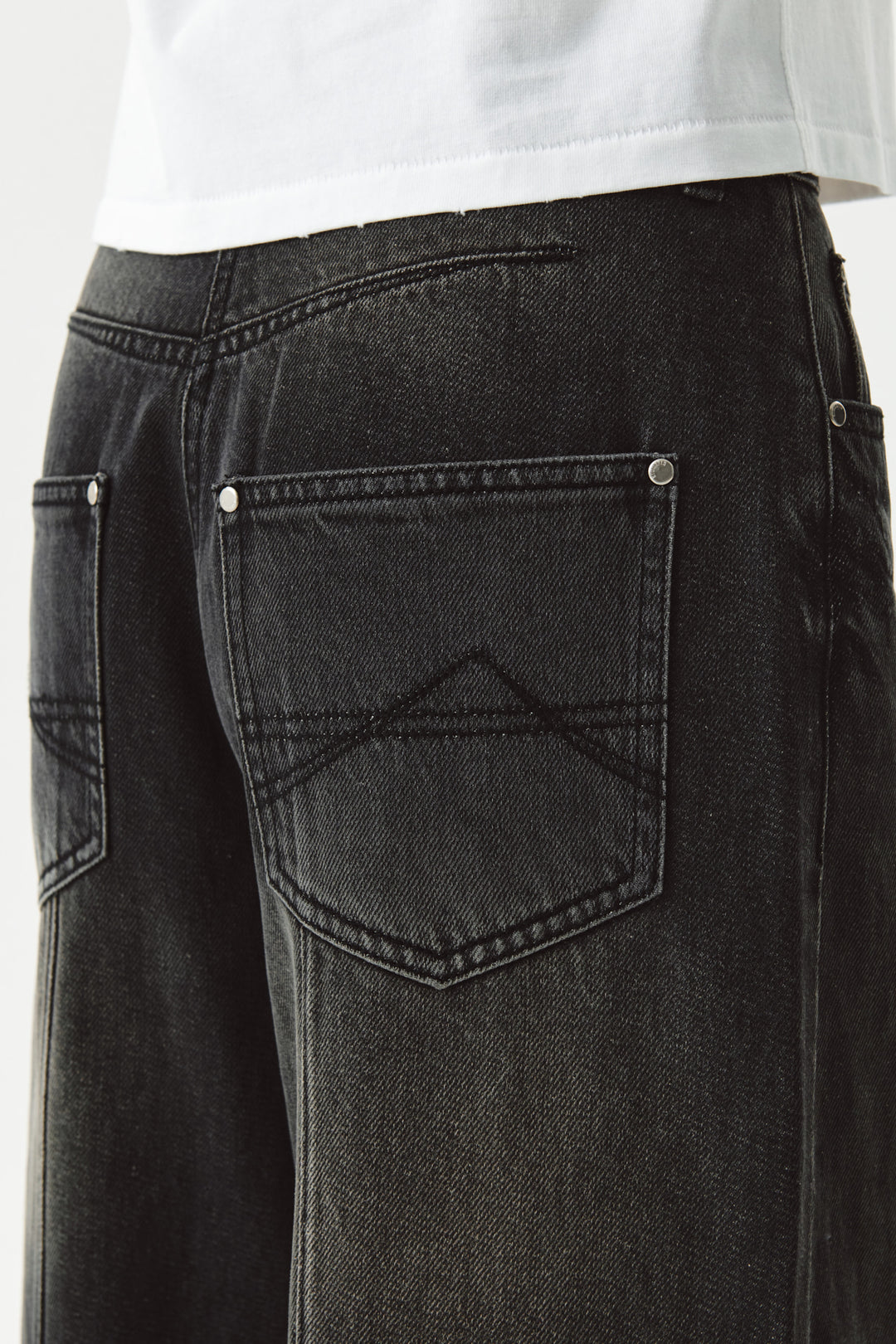 KIMMATIN Knee Point Wide Denim Pants — Gray
