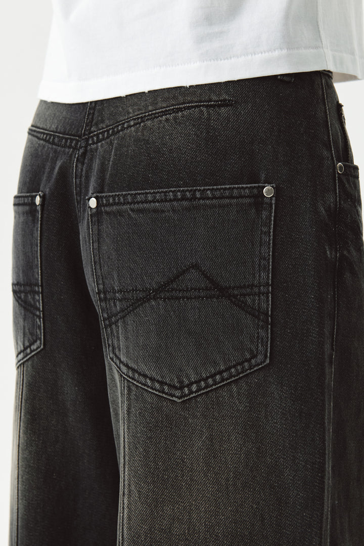 KIMMATIN Knee Point Wide Denim Pants — Gray