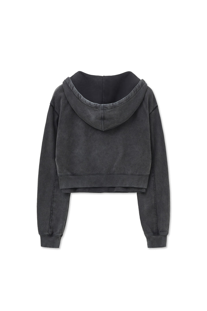Matin Kim Washed Layered Crop Hoody — Charcoal