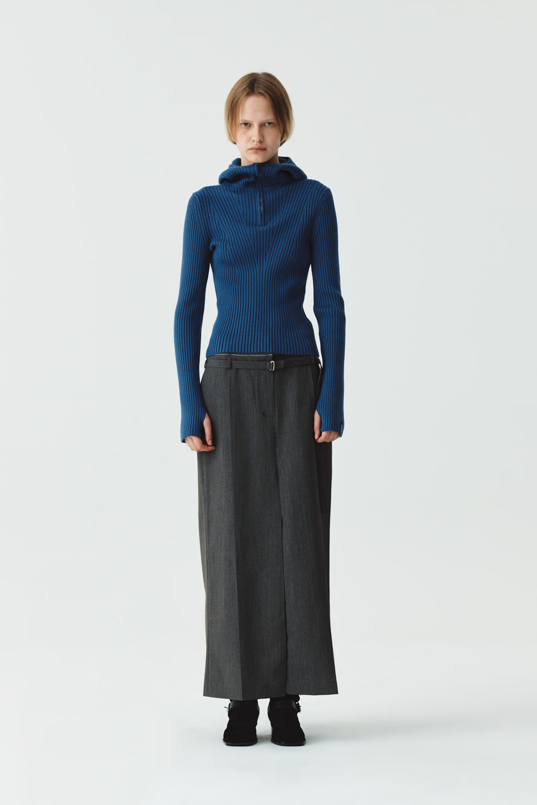 KIMMATIN Slit Point H Line Long Skirt — Gray