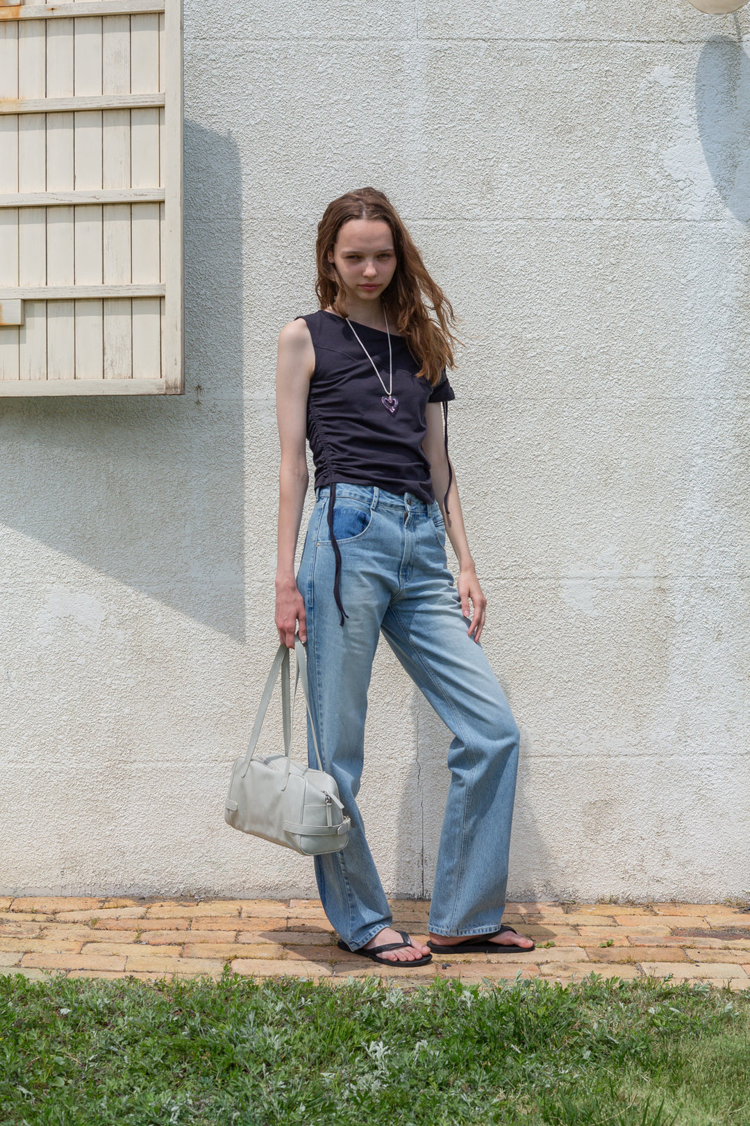 Matin Kim String Off-Shoulder Slim Top — Charcoal