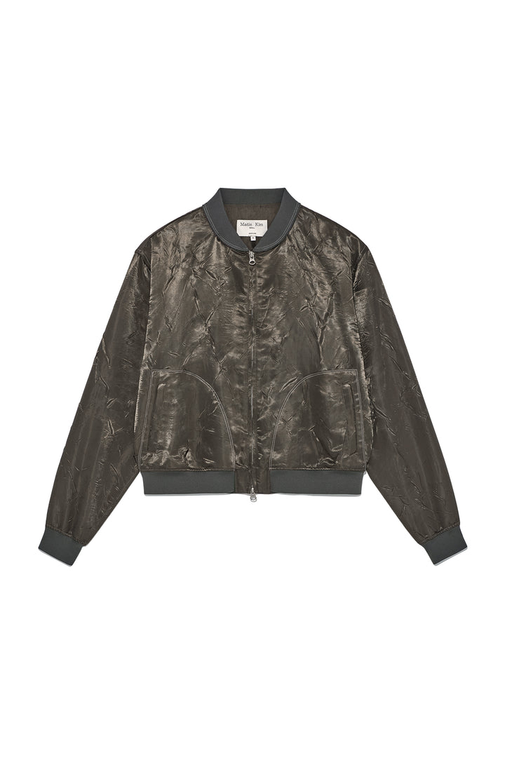 Matin Kim Back Logo Crinkle Blouson — Khaki