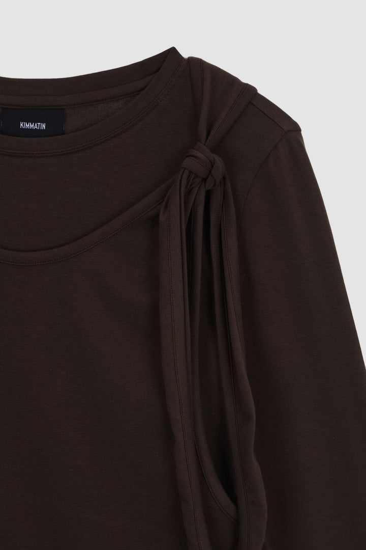 KIMMATIN Twist Strap Long Sleeve Top — Brown