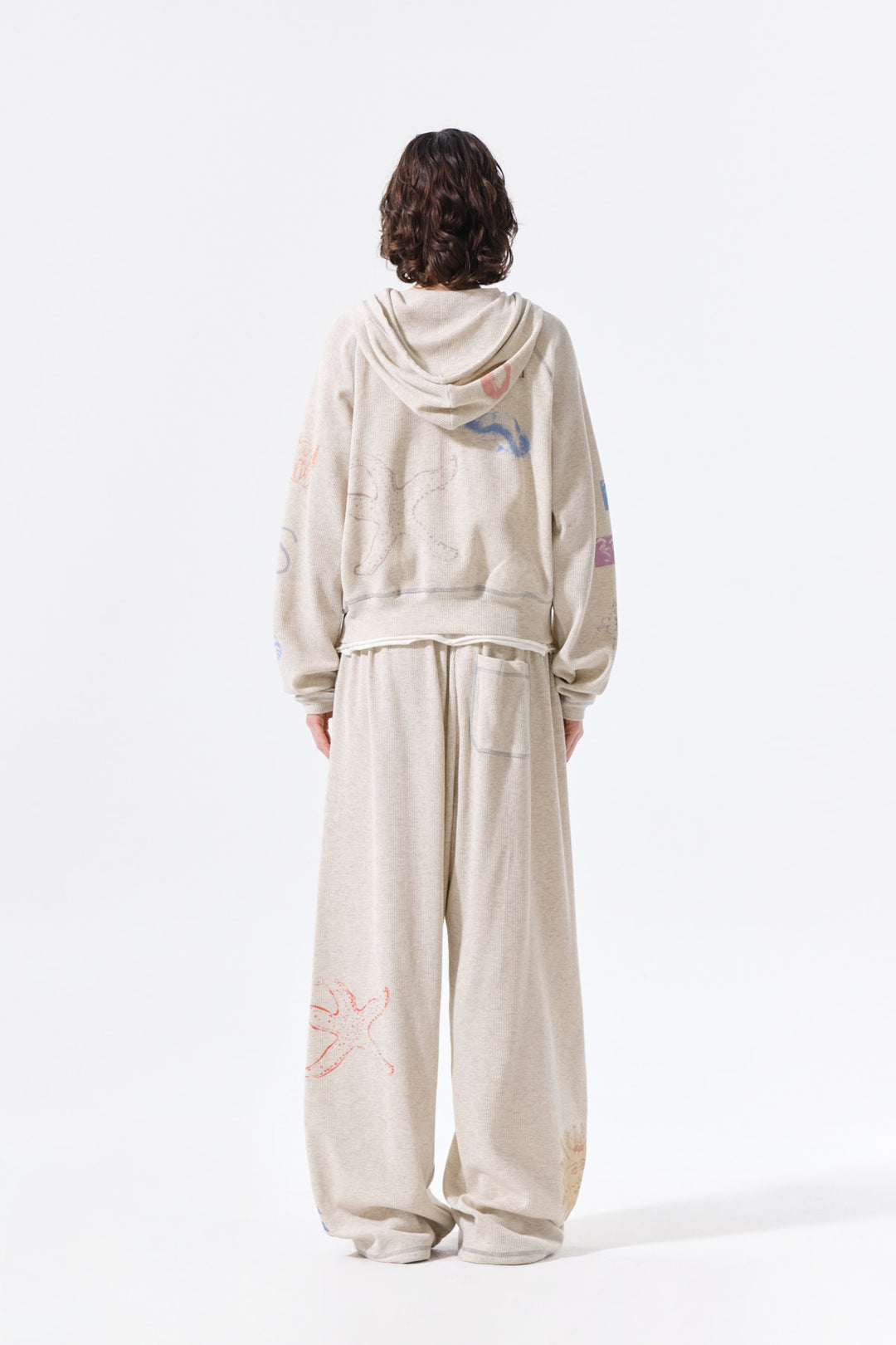 Matin Kim Sketch Graffiti Waffle Zip Hoodie — Beige