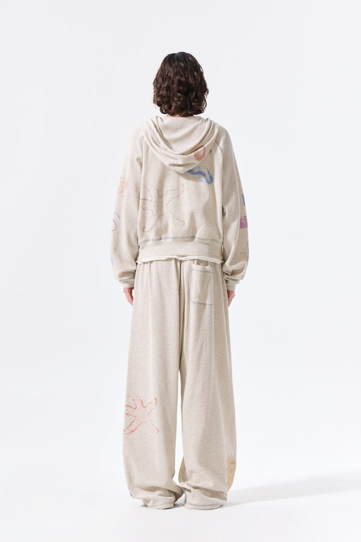 Matin Kim Sketch Graffiti Waffle Zip Hoodie — Beige