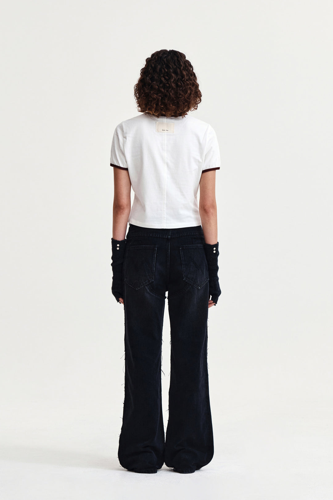 Matin Kim Stud Logo Ringer Top — White
