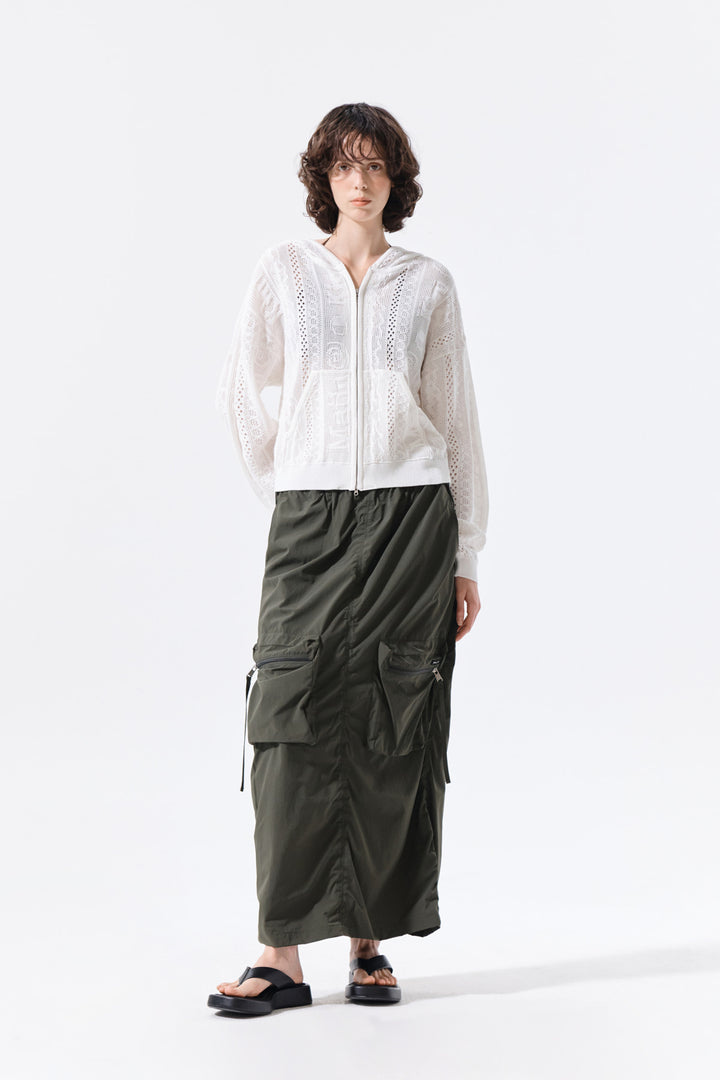 Matin Kim Patch Pocket Shirring Nylon Skirt — Khaki
