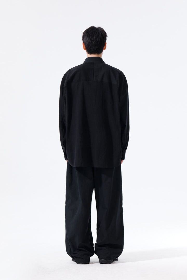 Matin Kim Mixed Panel Over Fit Shirt — Black