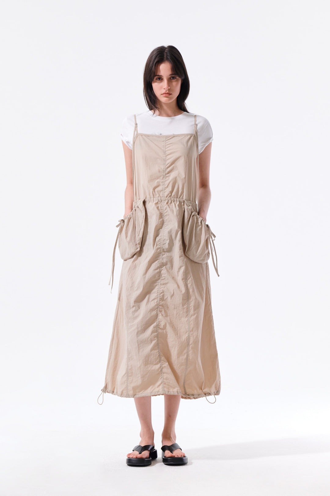 Matin Kim Strap Detail Sleeveless Utility Dress — Beige