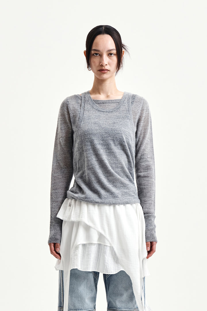 Matin Kim Mohair Layered Knit Pullover — Light Grey